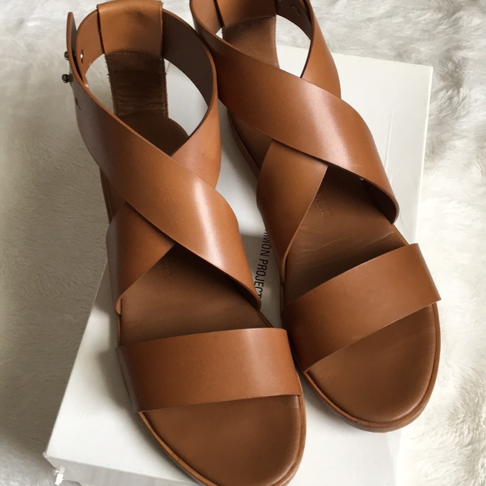 Woman by Common Projects  Cross Strap Sandal Tan
